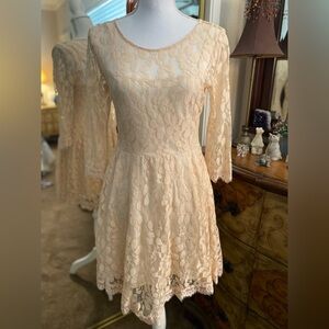 Free People Cream Lace Fit & Flare Dress-Size 4